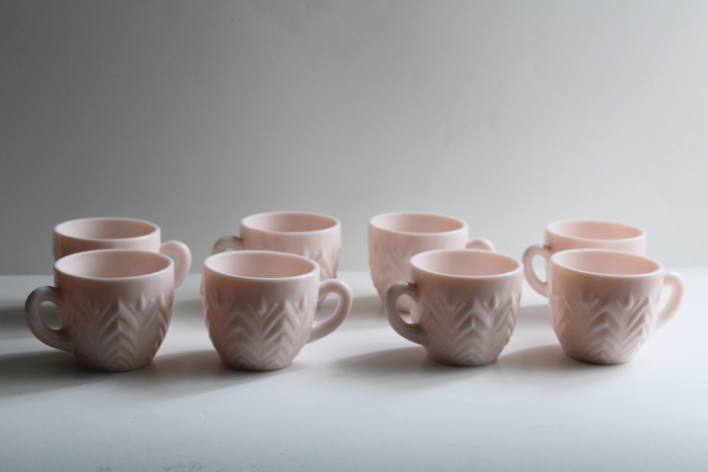 photo of set of 8 shell pink milk glass snack set or punch cups, 50s vintage Jeannette glass  #6