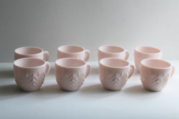 set of 8 shell pink milk glass snack set or punch cups, 50s vintage Jeannette glass 