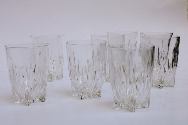 photo of set of 8 star pattern clear glass tumblers, vintage Federal glass juice glasses five pointed star shape foot  #6