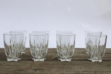 set of 8 star pattern clear glass tumblers, vintage Federal glass juice glasses five pointed star shape foot 