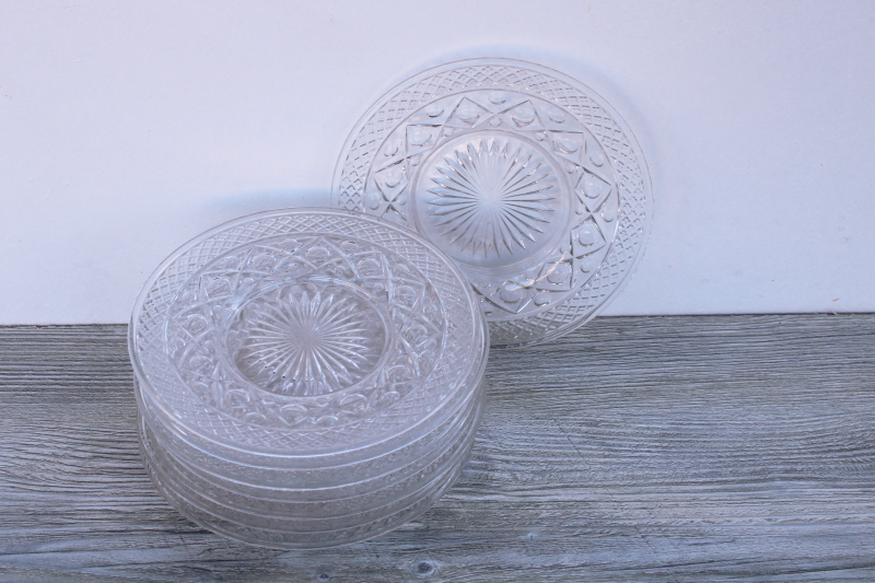 photo of set of 8 vintage Cape Cod Imperial glass salad plates, crystal clear pressed glass #1