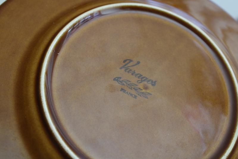 photo of set of 8 vintage French country pottery plates, copper brown faience Varages France #2