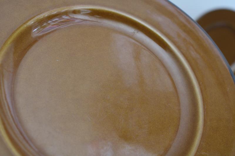 photo of set of 8 vintage French country pottery plates, copper brown faience Varages France #3