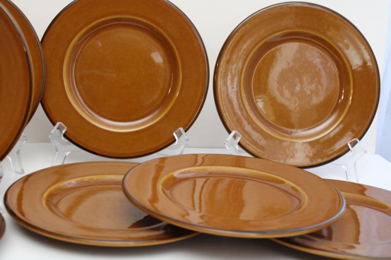 photo of set of 8 vintage French country pottery plates, copper brown faience Varages France #5