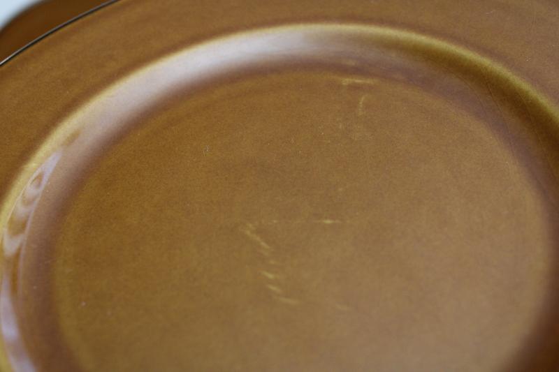 photo of set of 8 vintage French country pottery plates, copper brown faience Varages France #6