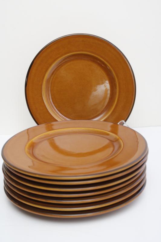 photo of set of 8 vintage French country pottery plates, copper brown faience Varages France #7