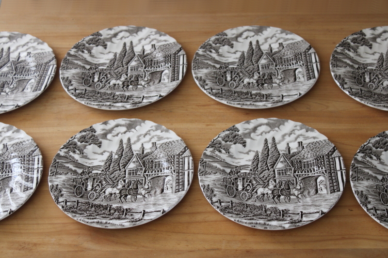 set of 8 vintage Myott England Royal Mail brown transferware white ...