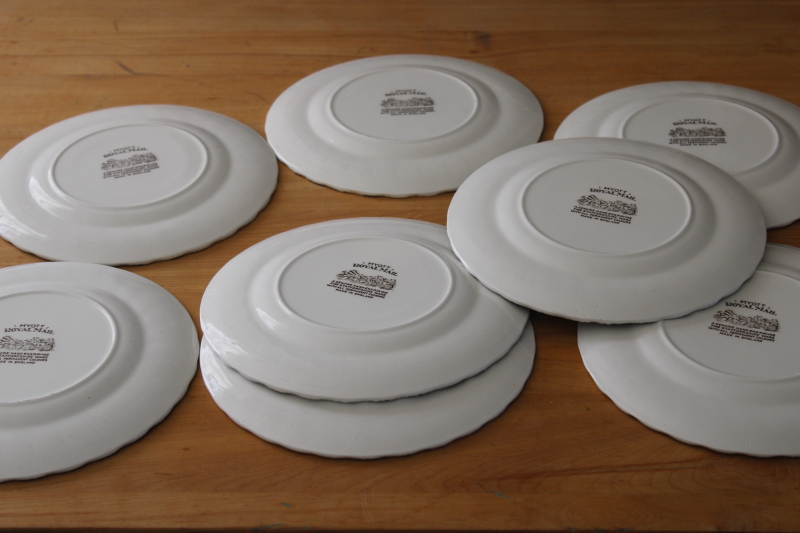 photo of set of 8 vintage Myott England Royal Mail brown transferware white china salad plates #4