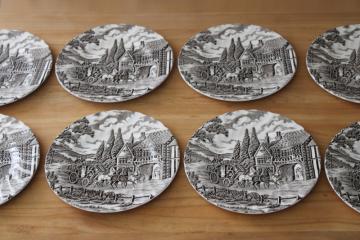 catalog photo of set of 8 vintage Myott England Royal Mail brown transferware white china salad plates