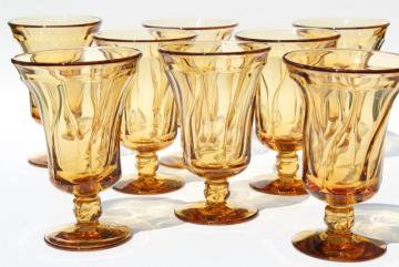 catalog photo of set of 8 vintage amber glass water goblets or iced tea glasses, Fostoria Jamestown