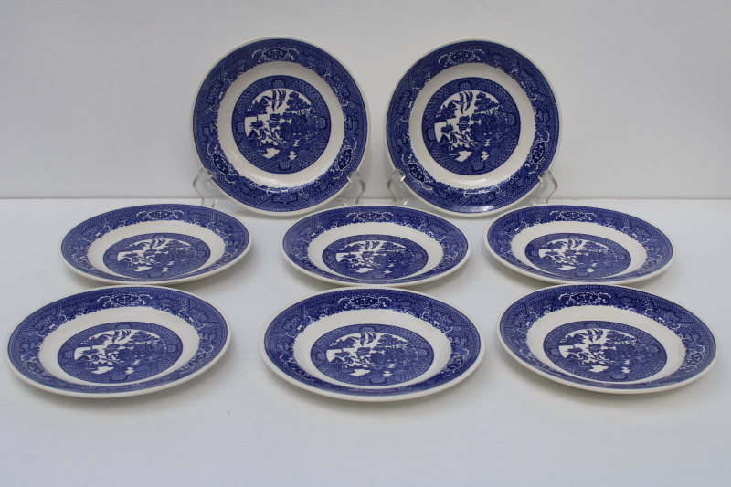 photo of set of 8 vintage blue willow china salad or dessert plates, never used excellent condition  #2