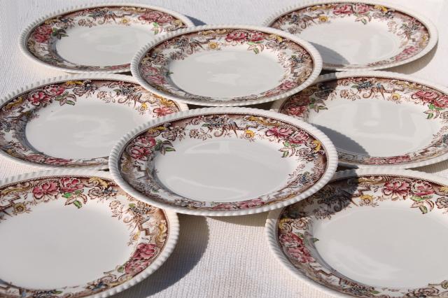 photo of set of 8 vintage dinner plates, Devonshire Johnson Brothers transferware china #1