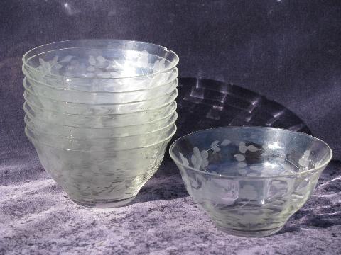 photo of set of 8 vintage grey cut elegant glass sauce or dessert bowls, Tiffin or Seneca? #1