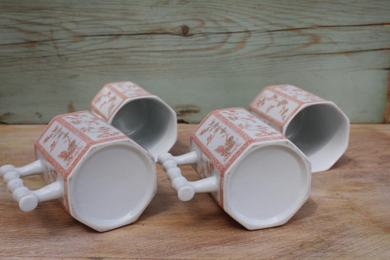 photo of set of 80s 90s vintage mugs, china bamboo handle blush pink chinoiserie floral #3