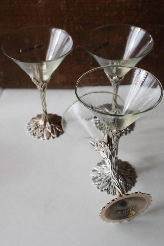 photo of set of Grey Goose vodka cocktail glasses, mythical fairy tale style glass / pewter #2