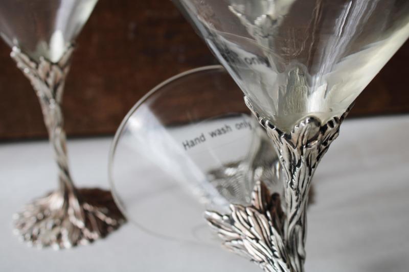 photo of set of Grey Goose vodka cocktail glasses, mythical fairy tale style glass / pewter #4