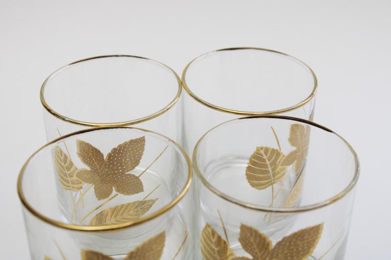 photo of set of Libbey on the rocks drinking glasses w/ gold leaves, Culver or Briard vintage #5