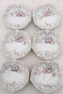 catalog photo of set of antique German china berry bowls or dessert dishes, early 1900s vintage