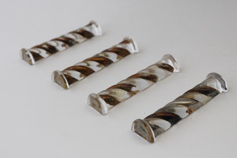 photo of set of art deco vintage glass knife rests, crystal w/ hand painted gold #2