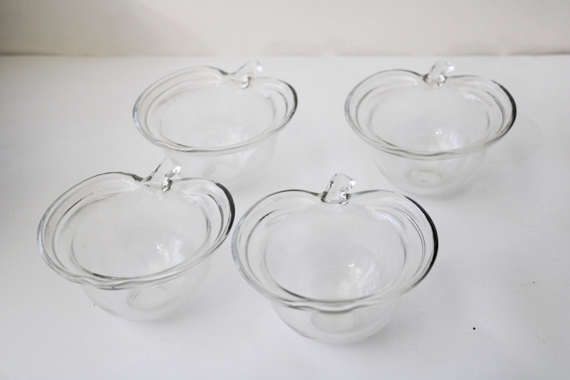 photo of set of clear glass apple shaped bowls, individual dessert dishes or candle holders #1