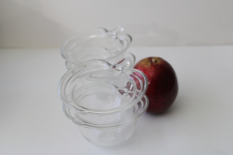 photo of set of clear glass apple shaped bowls, individual dessert dishes or candle holders #4