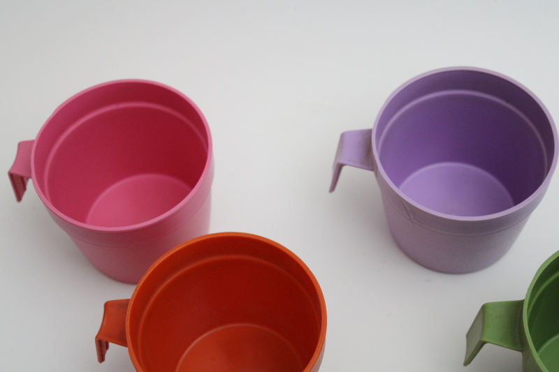 photo of set of eight 1970s vintage plastic mugs, margarine cups in rainbow colors collection #4