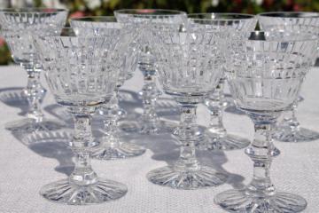 catalog photo of set of eight cut crystal wine glass or cocktail glasses, vintage stemware