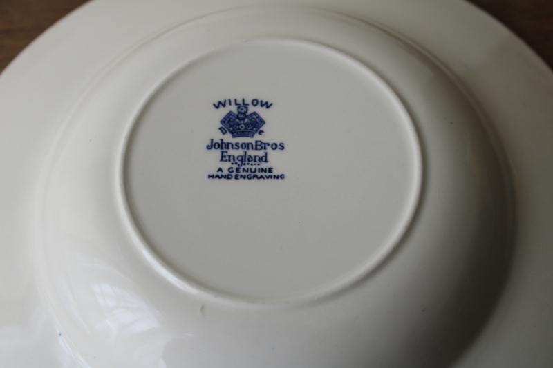 photo of set of four 8 inch soup bowls Johnson Bros England blue willow china, never used vintage  #6