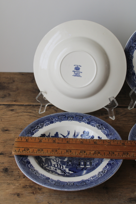 photo of set of four 8 inch soup bowls Johnson Bros England blue willow china, never used vintage  #7