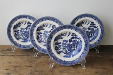 catalog photo of set of four 8 inch soup bowls Johnson Bros England blue willow china, never used vintage 