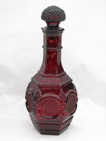 photo of set of four decanters, vintage Avon Cape Cod ruby red glass decanter bottles #2