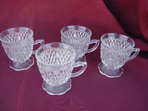 photo of set of four footed snack cups, vintage diamond point Indiana glass #1