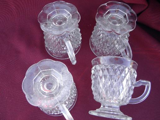 photo of set of four footed snack cups, vintage diamond point Indiana glass #2