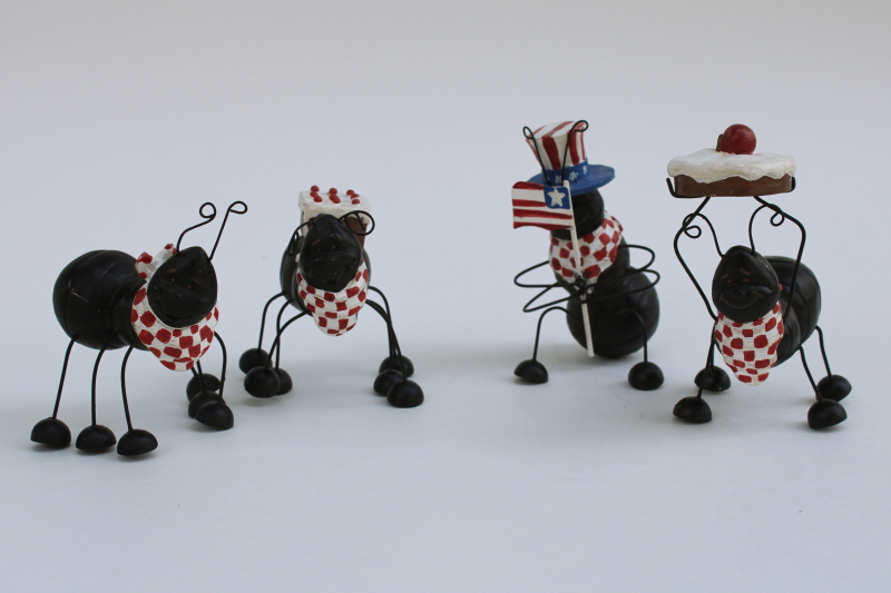 photo of set of four picnic ants resin figurines, country primitive folk art style summer decor  #1