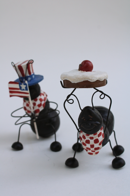 photo of set of four picnic ants resin figurines, country primitive folk art style summer decor  #2