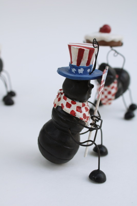 photo of set of four picnic ants resin figurines, country primitive folk art style summer decor  #3