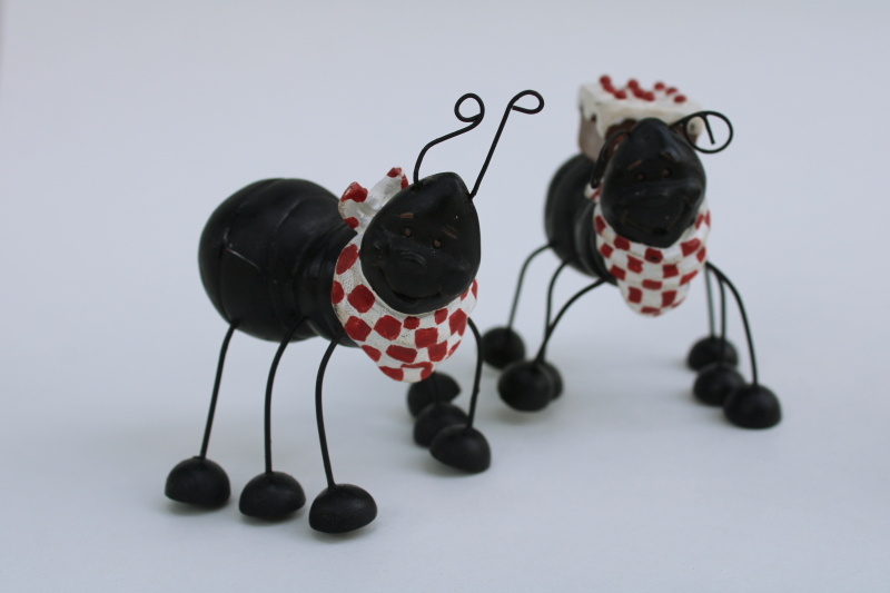 photo of set of four picnic ants resin figurines, country primitive folk art style summer decor  #4