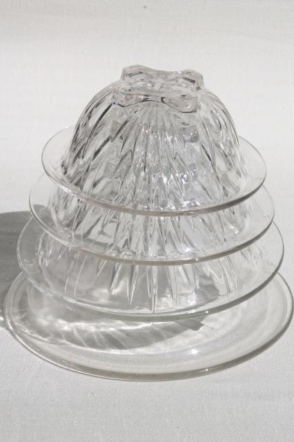 photo of set of four vintage clear kitchen glass mixing bowls, nesting stack large to small sizes #3