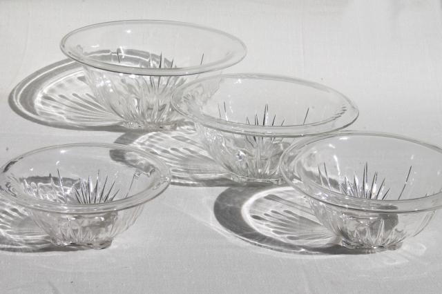 photo of set of four vintage clear kitchen glass mixing bowls, nesting stack large to small sizes #4