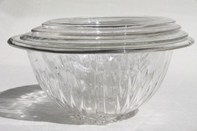 photo of set of four vintage clear kitchen glass mixing bowls, nesting stack large to small sizes #6