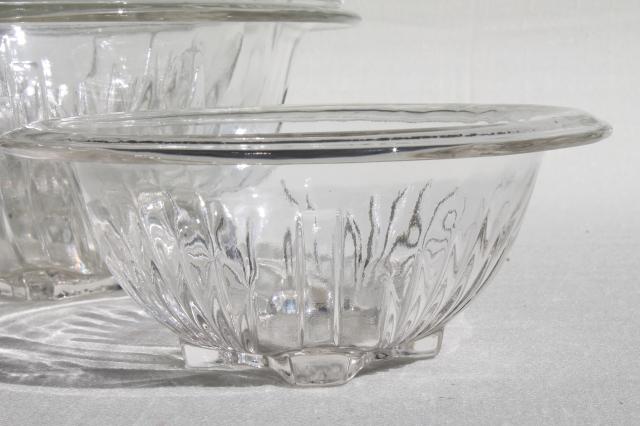 photo of set of four vintage clear kitchen glass mixing bowls, nesting stack large to small sizes #8