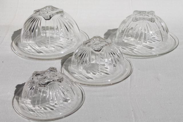 photo of set of four vintage clear kitchen glass mixing bowls, nesting stack large to small sizes #10