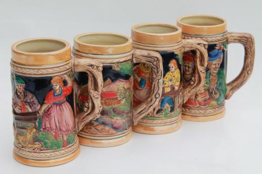 photo of set of hand-painted ceramic beer steins marked Austria, 60s or 70s vintage? #1