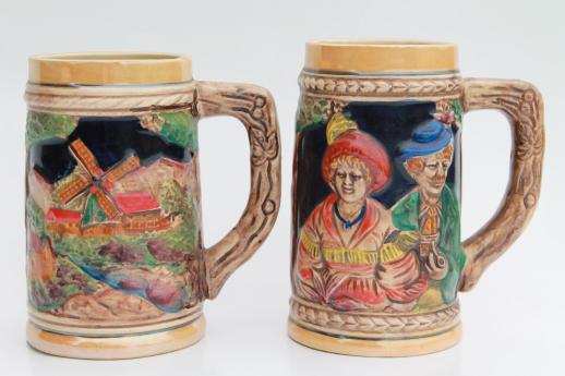 photo of set of hand-painted ceramic beer steins marked Austria, 60s or 70s vintage? #2