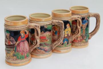 catalog photo of set of hand-painted ceramic beer steins marked Austria, 60s or 70s vintage?