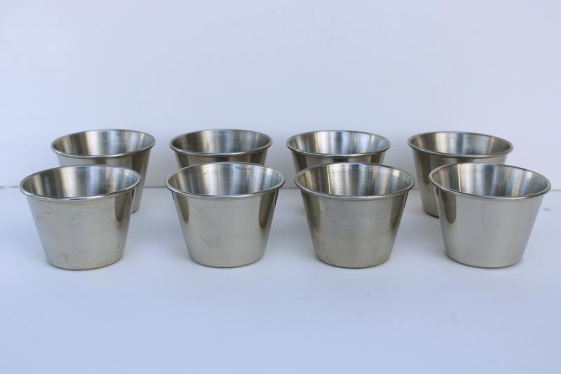 photo of set of heavy stainless steel sauce cups, tiny condiment bowls or prep dishes #1