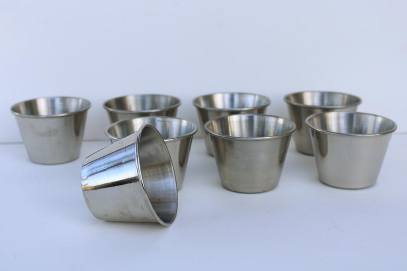 photo of set of heavy stainless steel sauce cups, tiny condiment bowls or prep dishes #2