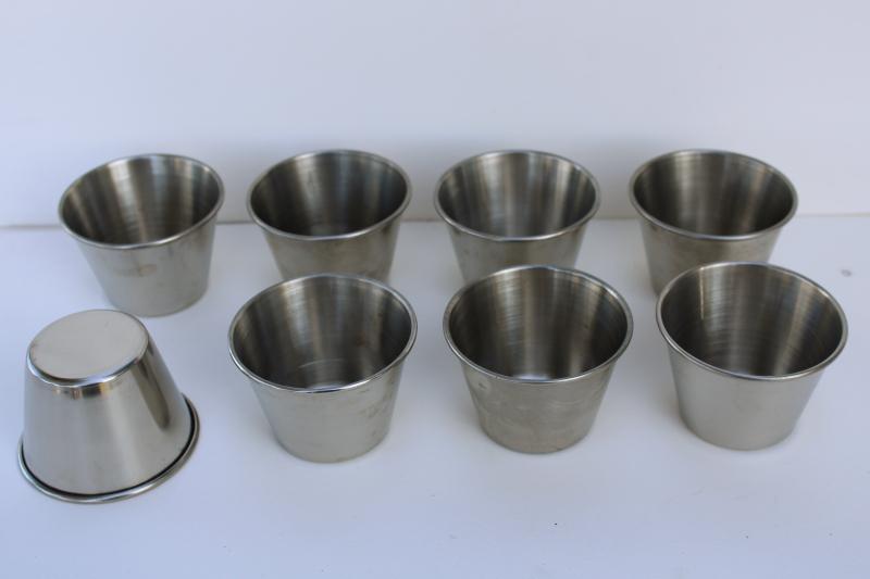 photo of set of heavy stainless steel sauce cups, tiny condiment bowls or prep dishes #3