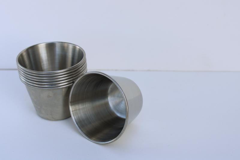 photo of set of heavy stainless steel sauce cups, tiny condiment bowls or prep dishes #4