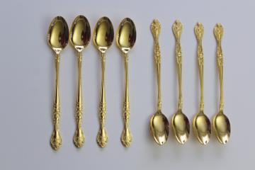 catalog photo of set of long handled iced tea spoons, vintage Charles IV gold electroplate flatware